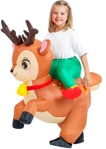 JUROSAICA Inflatable Deer Costume Kids Blow Up Reindeer Elk Costumes Ride On Halloween Christma Costume Christma Gift For Girls And Boys