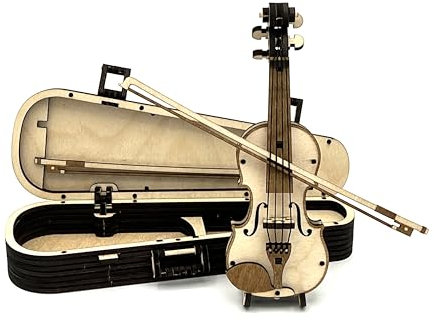 DesignByLayer 3D Puzzle Geige aus Holz mit Geigenkasten, DIY Holzpuzzle Holz-Modellbausatz Violine