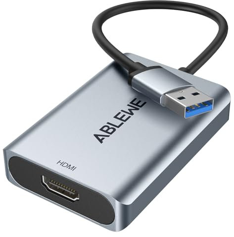 ABLEWE USB zu HDMI Adapter, Upgraded Aluminium HDMI zu USB 3.0.2.0 Audio Video Grafik Konverter Kabel für PC Laptop Monitor Projektor Desktop TV, Unterstützung Mac OS, Windows 10/8.1/8/7
