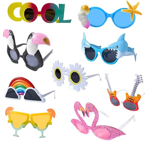 AUEJACKY Gafas de fiesta, 9 pares de gafas de sol divertidas, gafas de sol para fiestas de ocio, gafas hawaianas para fiestas, novedad para niños, adolescentes y adultos