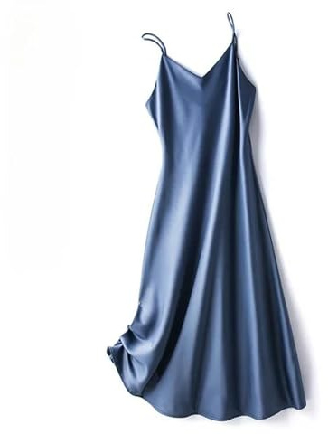Gyios Vestito Donna Elegante Cinturini in Raso Senza Schienale Maxi Abito Maxi in Seta Estate Bodycon Allacciata Abiti Femminili Signore Prendisore Magro-Blu-m