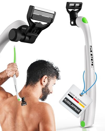 SLEEC Rückenrasierer Herren, Haarentfernung für Rücken, Brust & Beine, Back Shaver, Body Shaver für Männer inkl. 4X Ersatzklingen, Rückenhaarentferner Weiß/Grün