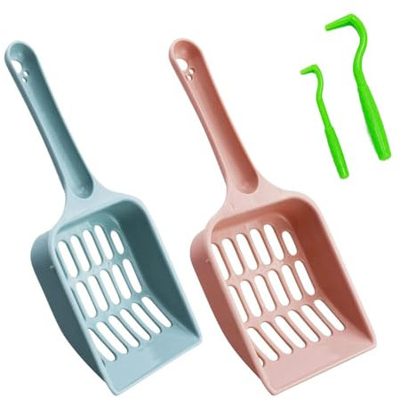 Streuschaufel für Katzen, 2 Stück, Schaufel für Katzentoilette, Schaufel, Kunststoff, Katzentoilette, Schaufel, Katzentoilette, mit 1 Tasse – Chips