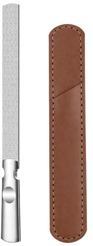 tiyiyok Lima per Unghie Professionale in Acciaio Inossidabile, Limette per Unghie Doppia Faccia con Lucidatore, Manico Ergonomico Antiscivolo, per Unghie Naturali e Gel, Custodia in Pelle Inclusa