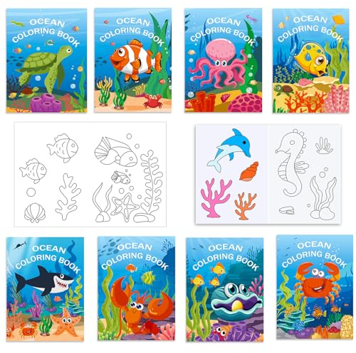 MORAINJAY 16 Mini Livres à Colorier Enfants, Mini Coloriage Enfants, Livrets de Coloriage Fille Garçon, Animaux Marins, Petits Cadeaux Anniversaire, Remplissage Sacs Surprise