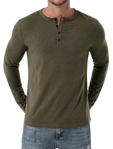 PARKLEES Men's Henley Casual Slim Fit Long Sleeeve T-Shirt | Stretchy, Front Placket, Muscle Workout Athletic, 4 Buttons, Fall