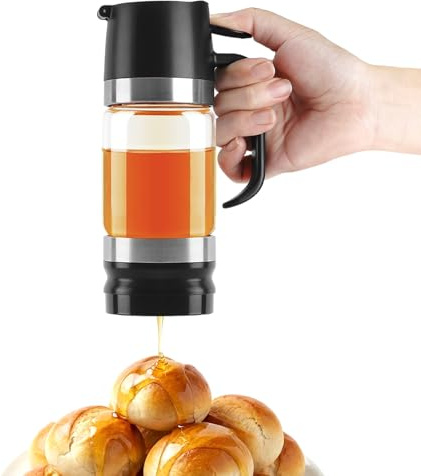 Aelga Honigspender Glas mit Griff 260ml, Tropfsicheres Honigglas Honigtopf Ideal für HonigSirup, Ahornsirup, Marmelade, Kaffee und Tee, Sirupspender Glas für Kaffee Oder, Tee