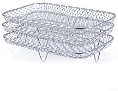 Lot de 3 accessoires pour friteuse à air comprimé en acier inoxydable pour déshydrater et griller, plateau en maille empilable pour légumes rôtis et fruits secs, design peu encombrant, adapté pour la
