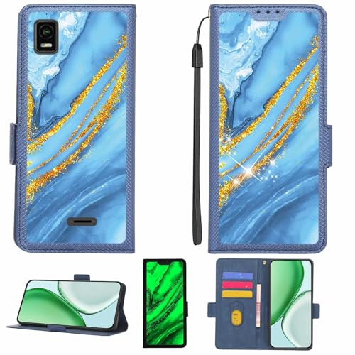 Aroepurt fodral kompatibelt med Cricket Emmett telefonfodral flipskydd [med härdat glas skärmskydd] [RFID-blockering] [Guldglitter + lysande] LPT-LDL