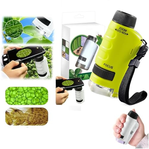 Microscopio Portátil para Niños,Microscopio de Bolsillo con Aumento 60X-180X, Juguete microscopio portátil de Mano,Microscopio de Mano de Laboratorio para Niños y Adultos (Verde)