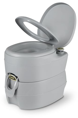 SOARS Toilette Camping Portable, WC Portable avec Pompe de Rinçage, Réservoir d'Eau Usée de 20L, Poignée de Transport, Charge 150 KG, Hauteur d'Assise 40 CM, pour Camping, Voyage, Voiture (Gris Foncé)