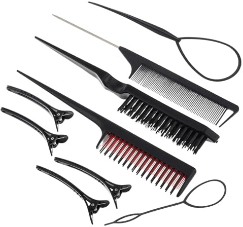 INOOMP Juego de Peines Cabello Negro 9 Piezas, Kit Multifuncional para Peinar, Peines para Cardar y Diseñar, Herramienta Profesional para Peluquería, Accesorio para Hombres y Mujeres,