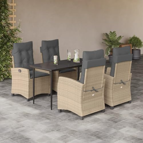 RMIHSJG 5 pezzi Gruppo da giardino con cuscino misto misto misto polyrattan, sedia da giardino in rattan PE con schienale regolabile e piano in vetro temperato, mobili da esterno per terrazze, 5 pezzi