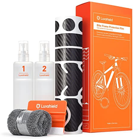 Luxshield Fahrrad Lackschutzfolie für Mountainbike, BMX, Rennrad, Trekkingrad etc. - 21-teiliges Rahmen-Set gegen Steinschlag - Carbon Optik & selbstklebend