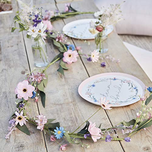 Ginger Ray Meadow Inspired Artificial Flower Hen Party Decorative Foliage Garland 1.9m in length, Colour Pastel Shades