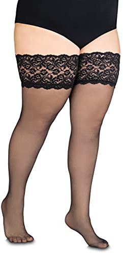 Annes styling Cecile Femmes Dentelle Sheer Cuisse Haute Bas Opaque Tenue 20 Deniers avec Silicone Antidérapan,taille unique,Blanc,