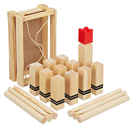 Relaxdays Wikingerspiel, Holz Wurfspiel für draußen, Garten, 21 Figuren, Kinder & Erwachsene, Campingspiel, hellbraun