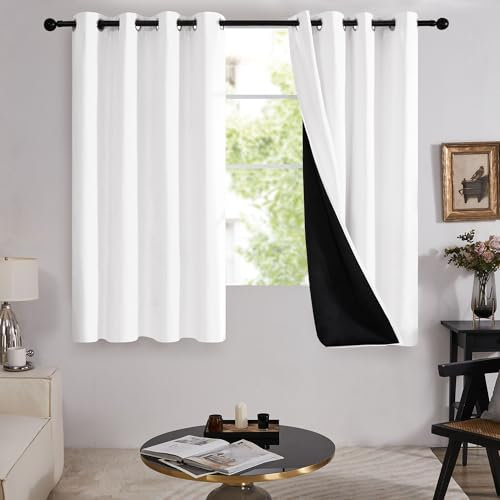 Deconovo Thermal Blackout Curtains, Double Layer 100% Light Blocking White Curtains for Bedroom Living Room, 52 x 63 Inch(Width x Length), 2 Panels