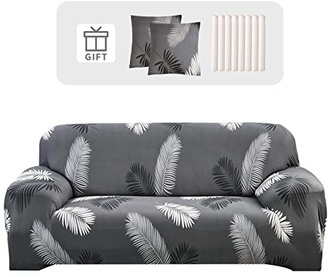 Lydevo Housse de Canapé 2 Place Housse Canapé Extensible avec Accoudoir avec 2 Housses de Coussin Couverture de Canapé Élastique Universelle Antidérapante Revêtement de Canapé(2 Places,Printemps Gris)