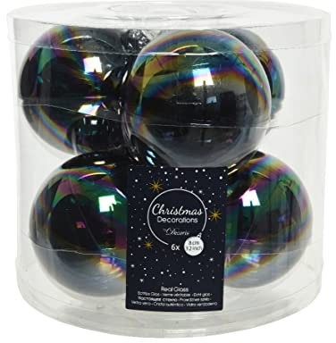 Kaemingk Weihnachtskugeln Glas 8cm x 6 Stück Christbaumkugeln Set irisierend Schwarz