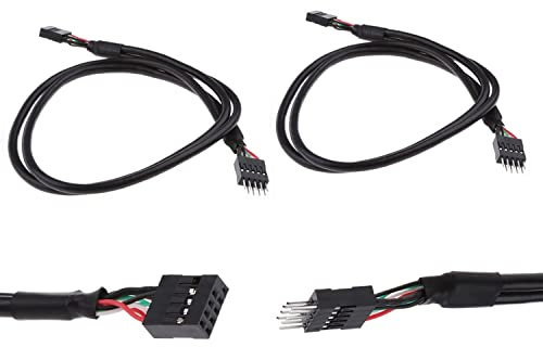 MEIRIYFA USB-Header-Verlängerungskabel, USB 2.0, 9-poliger Stecker auf 9-polige Buchse, internes Motherboard-Header-Kabel, 50 cm, 2 Stück