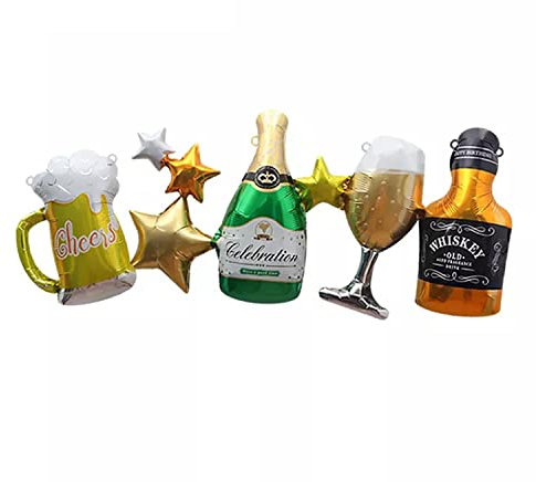 Foil Balloon Garland, Drinks Beer Whiskey Sparkling Champagne, Approx. 65 x 26 cm Party Balloon JGA Birthday Decoration Decoration Bavaria Jug Fun XXL Balloon Stag Night