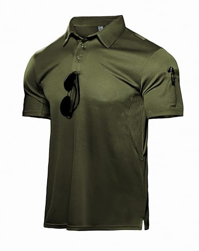 Haimont Polo Shirts for Men Tactical Outdoor Sport Performance Short Sleeve Breathable Polyester Golf Tshirt Army Green M