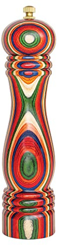 Baltique Marrakesh Pepper Grinder – 8 Inch Colorful Wooden Pepper Mill with Adjustable Stainless Steel Grinding Mechanism – Manual Wood Pepper Grinder for Kitchen or Table Use