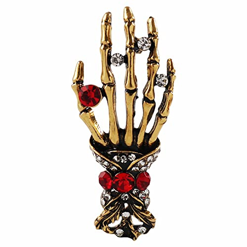 Broche de esqueleto de mano de cristal, Vintage Punk cráneo palmera corpiño Rhinestone insignia traje falda perno prisioneros Hip-Hop Halloween accesorios para mujeres niñas, Diamante de imitación