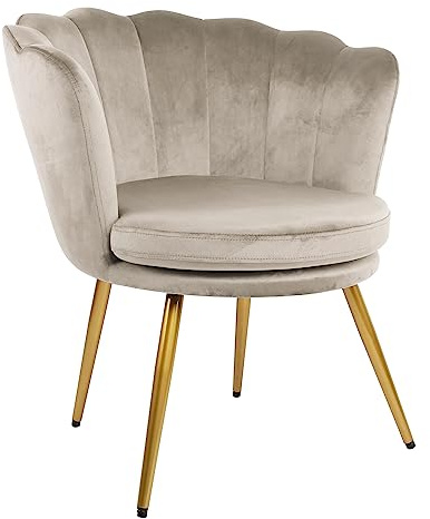 Genesis Flora Accent Tub Chair with Petal Back Armchair With Golden Chrome Finish Metal Tube Legs (Taupe)