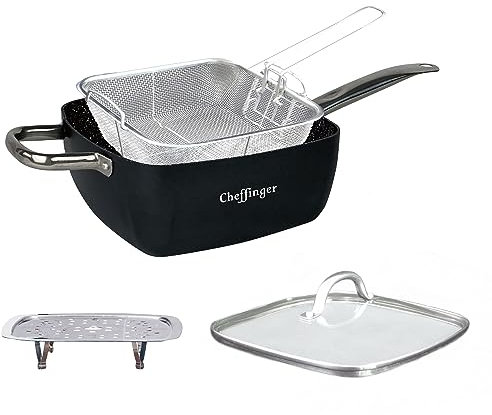 COFI 1453 Multi Pfanne Induktion 4-teilig Antihaft 24 x 24 x 9,5 cm Antikratz Deckel Fritteuse Eckpfanne Bratpfanne schwarz