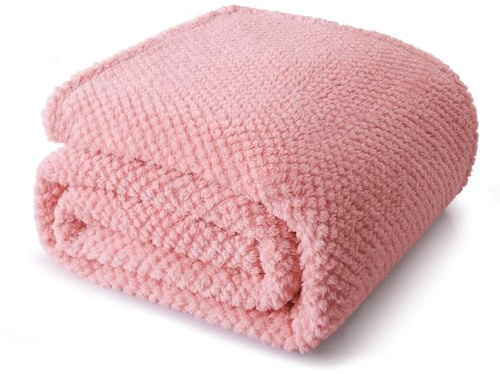 Whale Flotilla Jacquard Soft Double Size Bed Blanket, 150x200 CM | Pink, Lightweight Breathable Waffle Blankets, Decorative for Chair Sofa Coach, All Season, Fluffy Microfiber, Bedspread