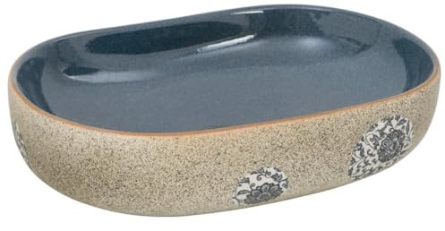 vidaXL Lavabo sobre Encimera Ovalado, Lavamanos de Tocador, Lavabo de Fregadero, Lavamanos sobre Encimera para Baño Aseo, Cerámica Arena y Azul