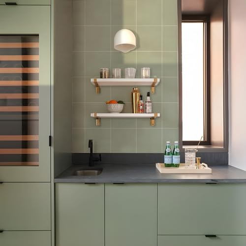Alwayspon : Lot de 25 autocollants pour carreaux de 15 cm/6 pouces, vert sauge texturé autoadhésif pour carrelage, autocollant de transfert pour salle de bain et cuisine, revêtement mural pour évier
