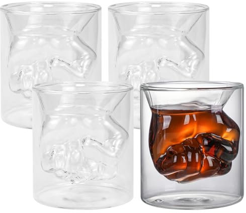 NAROSEBE 4 Schnapsgläser Set 150 ml Tequila Gläser mit 3D-Relief-Faust-Form im Inneren Transparent Vodka Gläser Whiskyglas Stamperlgläser für Schnaps, Jägermeister, Korn