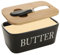 WOPPLXY Black Butter Dish with Lid and Knife - 650ML Ceramic Butter Dish with Lid - Large Butter Container Porcelain for Butter , Cheese , Storage