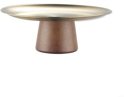 Plat à dessert en acier inoxydable, plateau de présentation de fruits de style coréen, base en bois (doré, 22 cm)