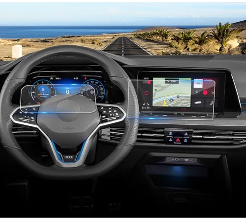 Coleya 2 Pezzi Pellicola Protettiva per Display Compatibile con VW Golf 8 2020-2024, 9H Pellicola Protettiva in Vetro Temperato per Schermo del Navigazione, Schermo del Cruscotto (10+10.25)