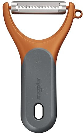 Zyliss Julienne Peeler, Extra Sharp Fruit/Vegetable Peeler with Sustainable Wheat Straw Comfy Grip, Cover for Safety, Stainless Steel, Dishwasher Safe