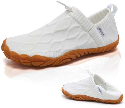 Hombre Mujer Barefoot Minimalistas Zapatillas de Trail Running Ligeras y Respirable Zapatos Descalzos Gym Playa Calzado de Deportes Acuaticos para Correr Senderismo, Blanco, 42 EU