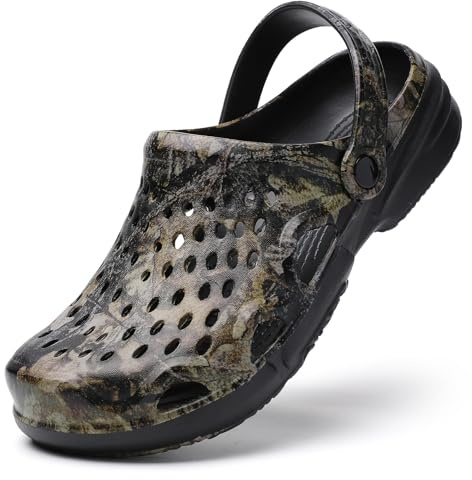 FLIOZY Zuecos de jardín para Hombre, Antideslizantes, para Ducha, Verano, Exteriores, Playa, Sandalias, Camo Negro, 47 EU