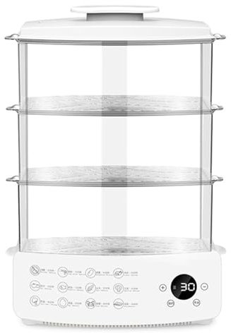 WUDLi Vaporiera per Verdure, Vaporiera per Alimenti da 12 Litri, Vaporiera Elettrica Rimovibile a Tre Strati, Prenotazione Intelligente 24 Ore, Base Staccabile, Cottura Anti-Secco, Adatto per Verdure