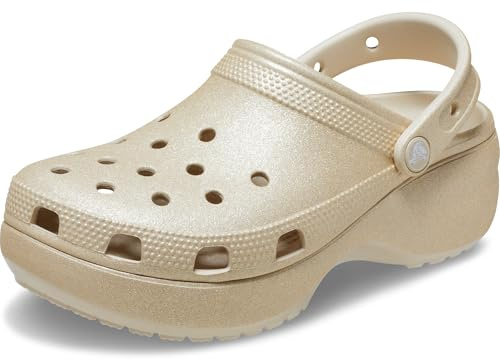 Crocs Zoccolo da Donna Classic Platform Glitter Clog W, Champagne, 42/43 EU
