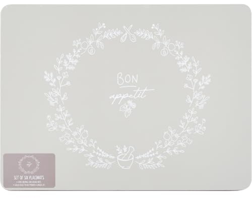 Biznest Bon Appetit Set of Coasters & Placemats Grey Stylish and Functional with Sealed Edges Cork-Backed to Protect Surfaces (6 Placements)