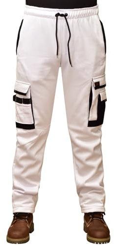 La Familie Clothing Pantalon de travail réfléchissant haute visibilité pour hommes - Pantalon cargo de haute visibilité pour hommes - Pantalon de travail de sécurité - Bande réfléchissante, Blanc., L