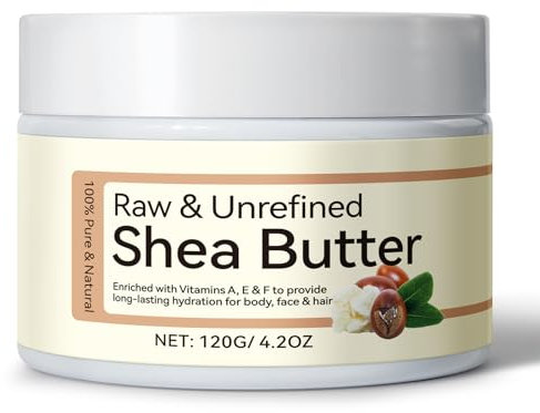 100% Rein Sheabutter 120g, Unraffiniertes Natural Sheabutter Bio Vegan – für Alle Hauttypen, Natürliche Körperbutter - Gesicht, Lippen, Haare - Pflegt, Schützt, Befeuchtet