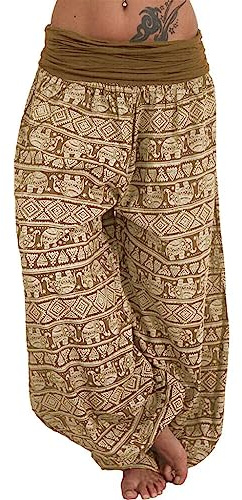 Pantalon Fluide Femme Été Boho Harem Pantalon Décontracté Taille Haute Pant Longue Floral Imprimer Élastiquée Taille Pants Baggy Léger Pantalons Yoga Plage Sarouel avec Poches