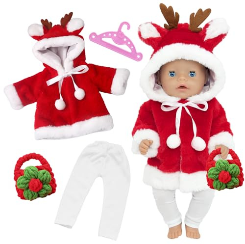 Doll Clothes for 14-18 Inch Doll, Baby Doll Accessories for 35-45cm Dolls, Sweet Dolls Clothes with Christmas Cape, Pants, Bag, Clothes Hanger, Cute Red Doll Clothes for Doll Collectors & Kids