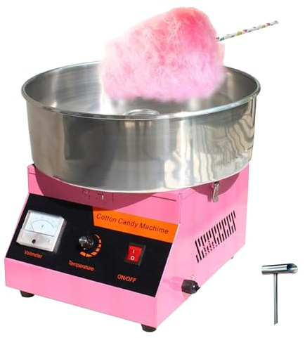 Máquina Comercial para Hacer algodón de azúcar, 1000 W, eléctrica, con Cuchara de Acero Inoxidable, Temperatura Ajustable de 50-300 °C y Pantalla de Voltaje, Ideal para cumpleaños
