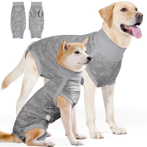 PAWIVID Dog Recovery Suit, Spay Surgical Onesie for Female Male Dogs, Dog Bodysuits After Surgery Anti-Licking, Neuter Pet Recovery Shirt for Dogs Alternative E-Collar&Cone (Camouflage Gray, XXS)